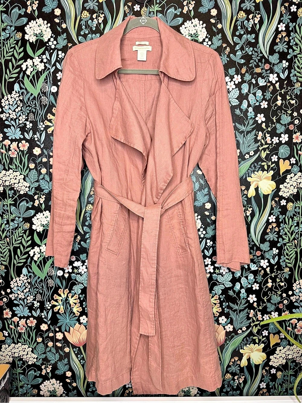 Catherine Malandrino 100% Linen Belted Trench Coat